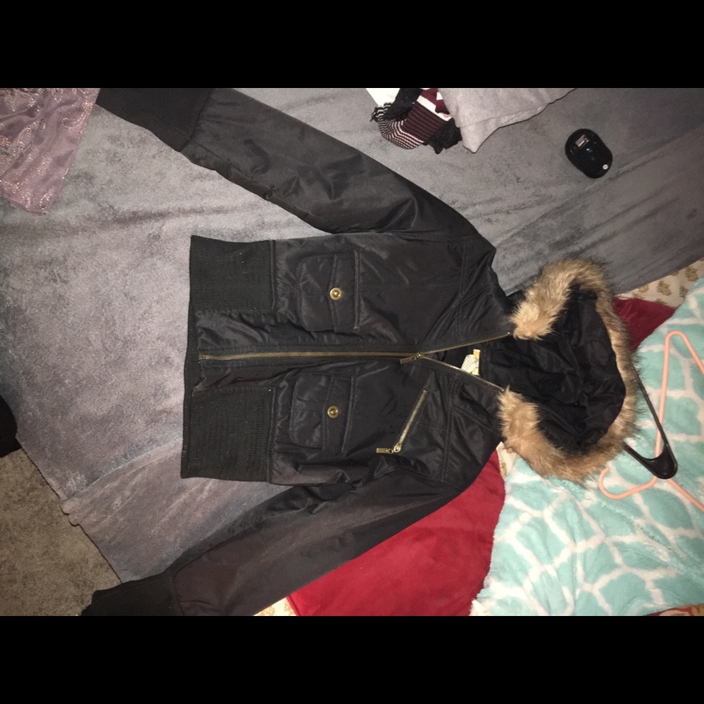 Black furred jacket